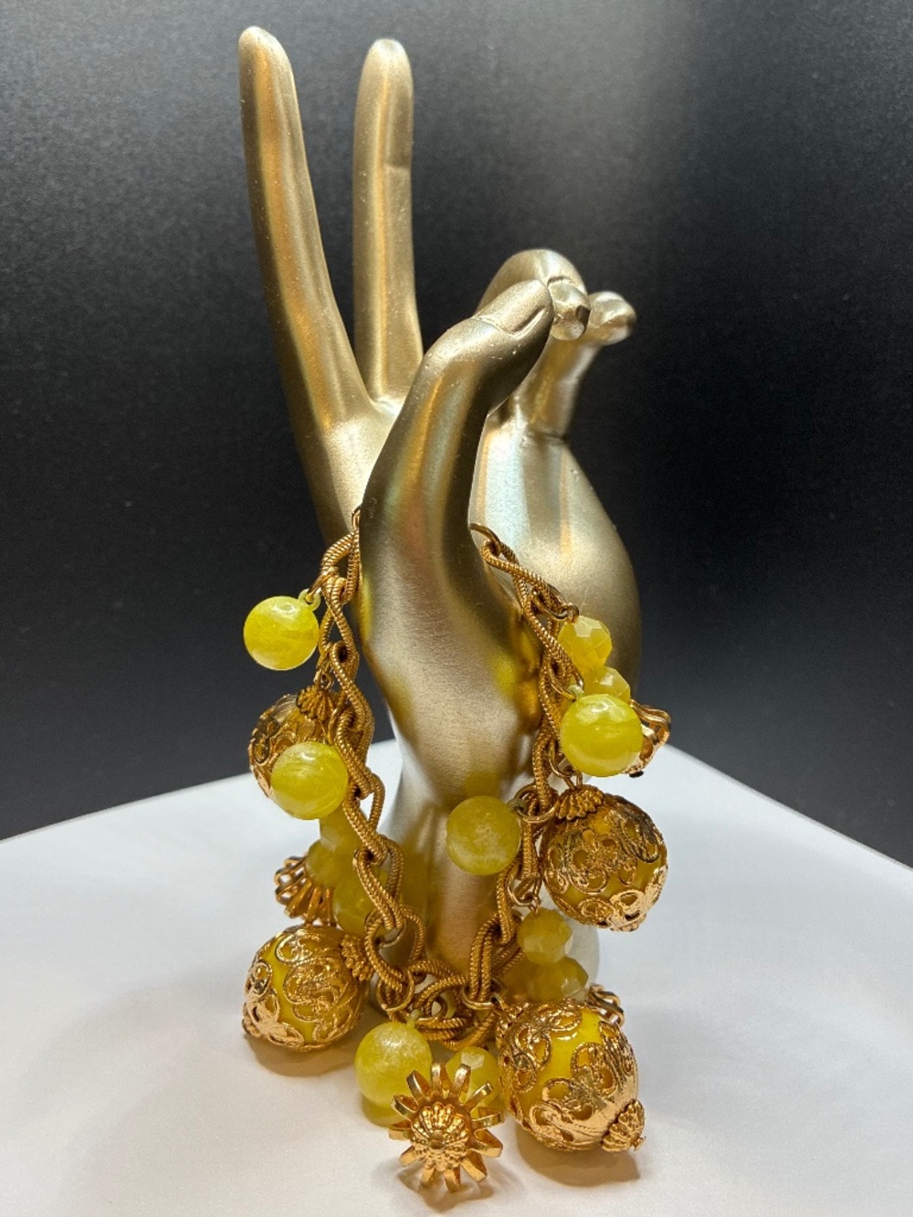 Vintage Gold-toned links and ornate decorative yellow beads